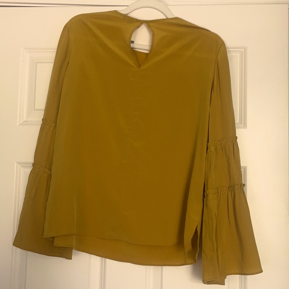 Ann Taylor Petite Golden Chartreuse Bell Sleeve Silk Blouse - Picture 4 of 6